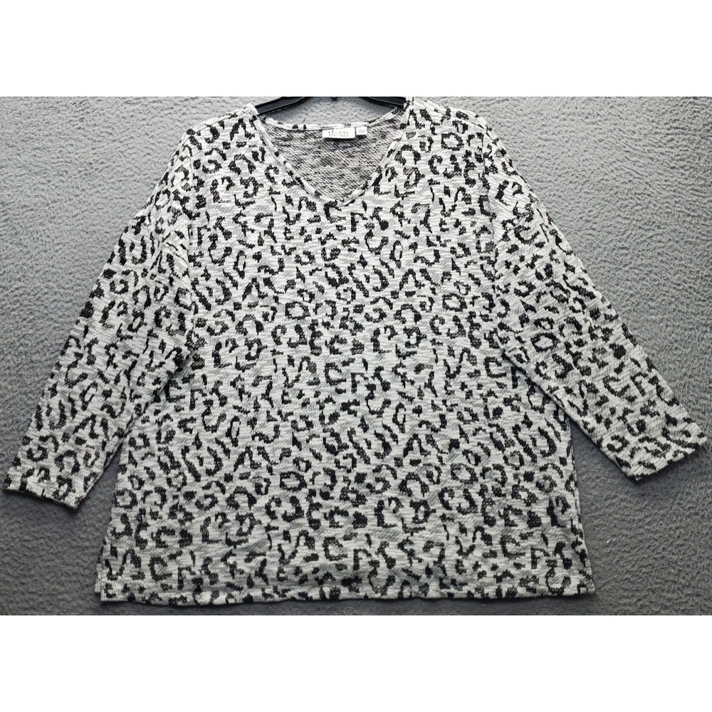 Denim & Co. Tunic Top Womens 1X Multi Leopard Print Casual Long Sleeve V Neck